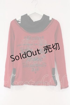 画像: ALGONQUINS / スカルプリントレイヤード風カットソー  レッド×ブラック O-26-03-01-105-AL-TO-IG-OS