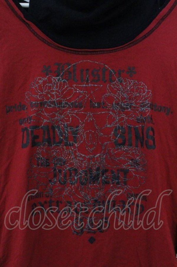 画像2: ALGONQUINS / スカルプリントレイヤード風カットソー  レッド×ブラック O-26-03-01-105-AL-TO-IG-OS (2)