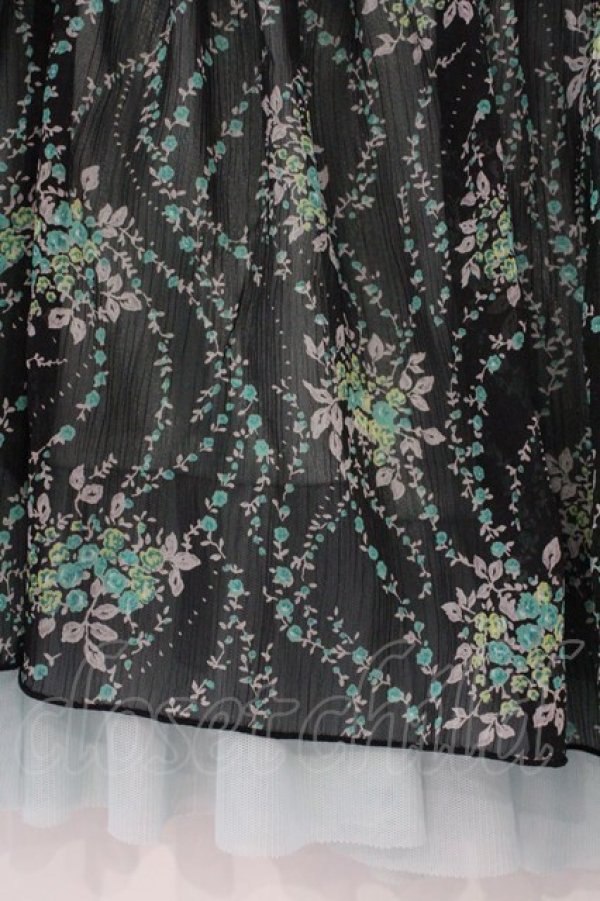 画像2: ALGONQUINS / リーフプリントシフォンスカート  ブラック×グリーン O-26-03-01-106-AL-SK-IG-OS (2)