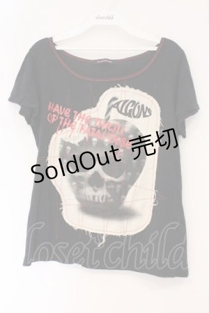 画像: ALGONQUINS / スカルパッチTシャツ  ブラック×アイボリー O-26-03-01-114-AL-TS-IG-OS