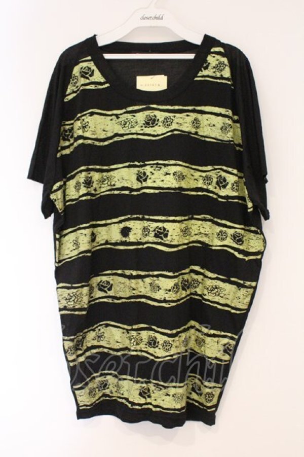 画像1: ALGONQUINS / ラメローズボーダーTシャツ  ブラック×イエロー O-26-03-01-116-AL-TS-IG-OS (1)