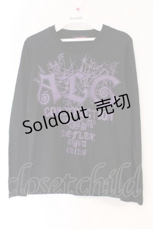 画像: ALGONQUINS / ロゴプリントカットソー F ブラック×パープル O-26-03-01-120-AL-TO-IG-OS