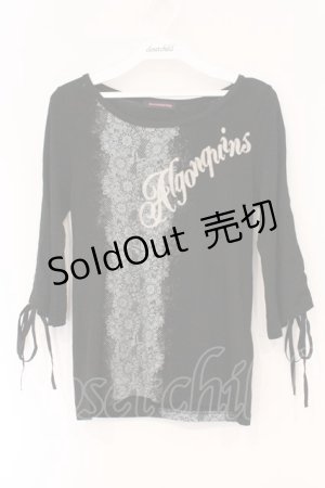 画像: ALGONQUINS / レースプリントギャザースリーブTシャツ  ブラック× O-26-03-01-122-AL-TS-IG-OS