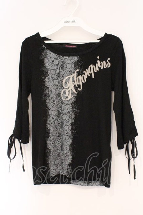 画像1: ALGONQUINS / レースプリントギャザースリーブTシャツ  ブラック× O-26-03-01-122-AL-TS-IG-OS (1)