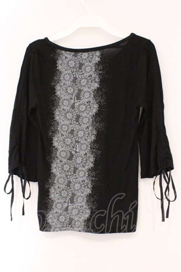 画像3: ALGONQUINS / レースプリントギャザースリーブTシャツ  ブラック× O-26-03-01-122-AL-TS-IG-OS (3)