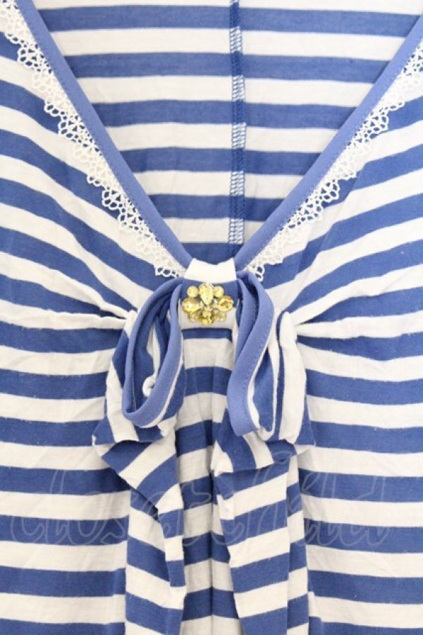 画像2: axes femme / ビジュー使いボーダープルオーバー M ブルー×シロ O-26-03-01-013-AX-TO-OW-OS (2)