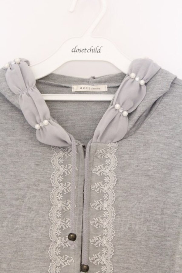 画像2: axes femme / ビジュー使いZIPパーカー M グレー O-26-03-01-024-AX-TO-OW-OS (2)