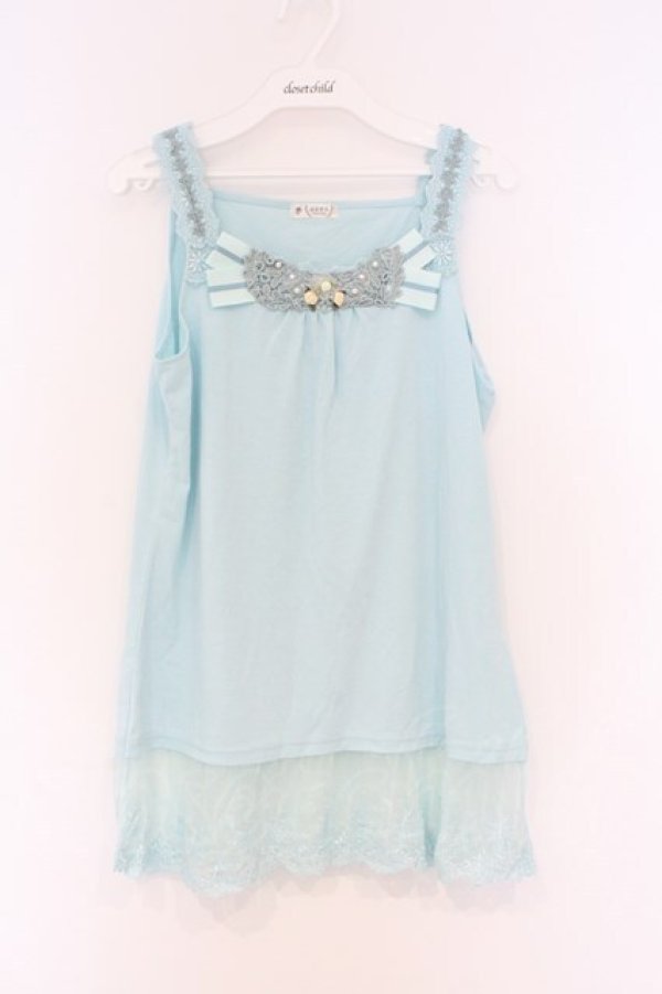 画像1: axes femme / 胸元＆肩デザインロングタンク M ミントブルー O-26-03-01-026-AX-TO-OW-OS (1)