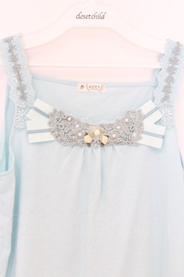 画像2: axes femme / 胸元＆肩デザインロングタンク M ミントブルー O-26-03-01-026-AX-TO-OW-OS (2)