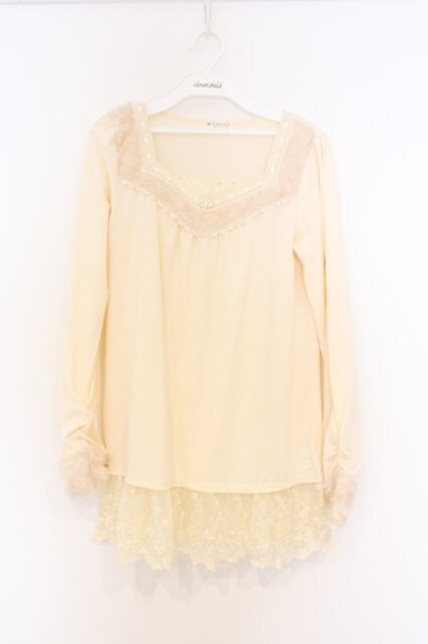 画像1: axes femme / ファーカラーインナーカットソー M キナリ O-26-03-01-030-AX-TO-OW-OS (1)