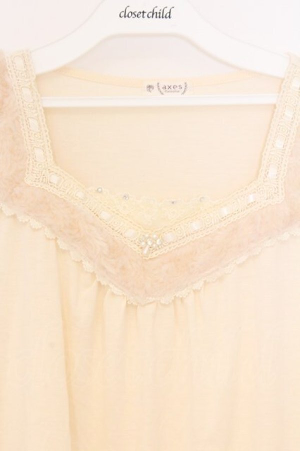 画像2: axes femme / ファーカラーインナーカットソー M キナリ O-26-03-01-030-AX-TO-OW-OS (2)