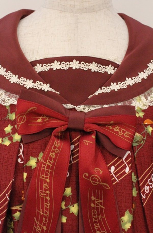 画像2: metamorphose / 森の音楽隊Aラインワンピース  えんじ系 O-26-03-02-027-ME-OP-OW-OS (2)