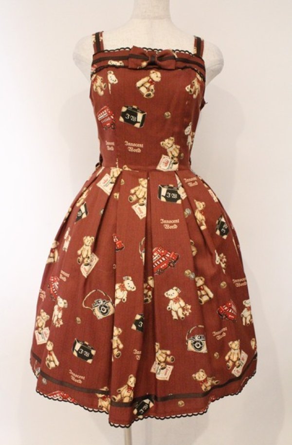 画像1: Innocent World / ロンドンベアージャストウエストジャンパースカート M(93cm丈) ボルドー O-26-03-02-030-IW-OP-OW-OS (1)