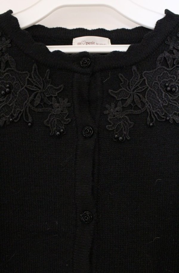 画像2: m petit by misako / AM バラレースニットカーディガン M クロ O-26-03-02-005-LO-TO-IG-OS (2)