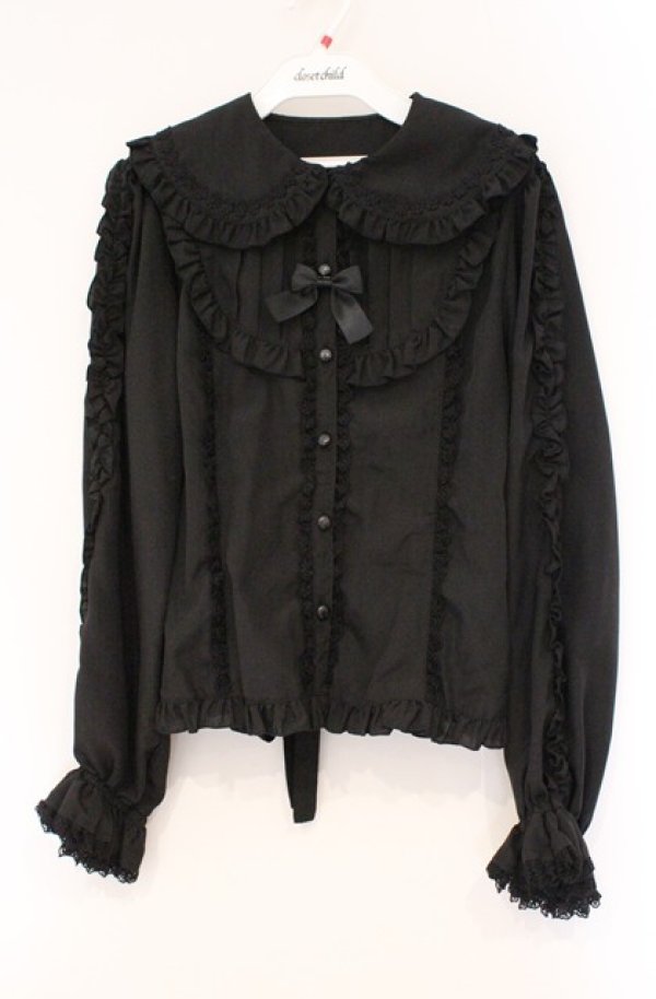 画像1: metamorphose / サテンブローチ付きブラウス  クロ O-26-03-02-045-ME-BL-OW-OS (1)