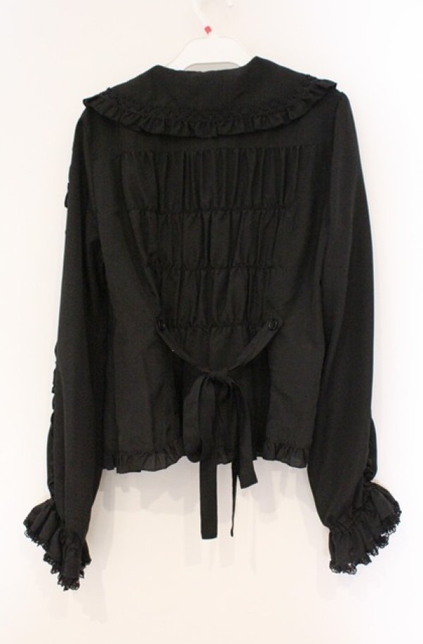 画像4: metamorphose / サテンブローチ付きブラウス  クロ O-26-03-02-045-ME-BL-OW-OS (4)