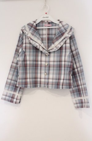 画像: virally / 星名桜子 チェックフリルジャケット L サックス O-26-03-02-008-PU-JA-IG-OS