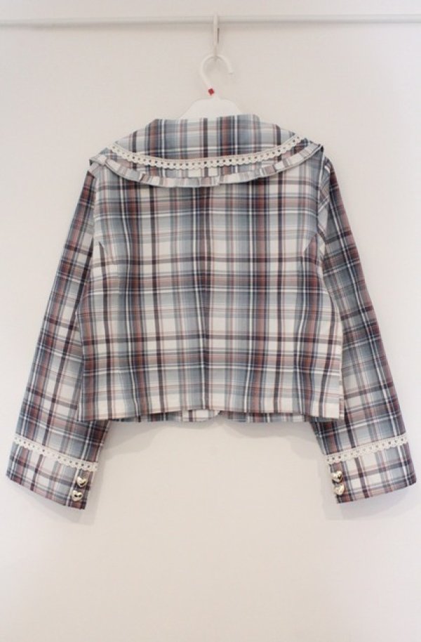 画像3: virally / 星名桜子 チェックフリルジャケット L サックス O-26-03-02-008-PU-JA-IG-OS (3)