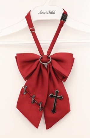 画像: BPN / 十字架チャーム付リボンタイ  レッド O-26-03-02-012-GO-ZA-IG-OS
