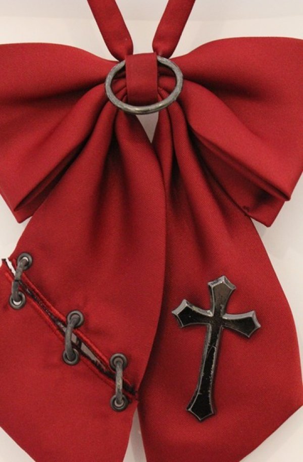 画像2: BPN / 十字架チャーム付リボンタイ  レッド O-26-03-02-012-GO-ZA-IG-OS (2)