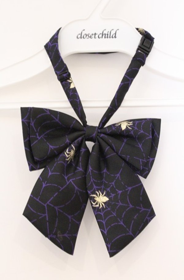 画像1: BPN / 蜘蛛の巣リボンタイ  ブラック×パープル O-26-03-02-013-GO-ZA-IG-OS (1)