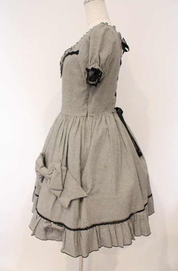 画像5: metamorphose / CL ロイヤルタータンリボンワンピース  クロ×シロ O-26-03-02-015-ME-OP-IG-OS (5)