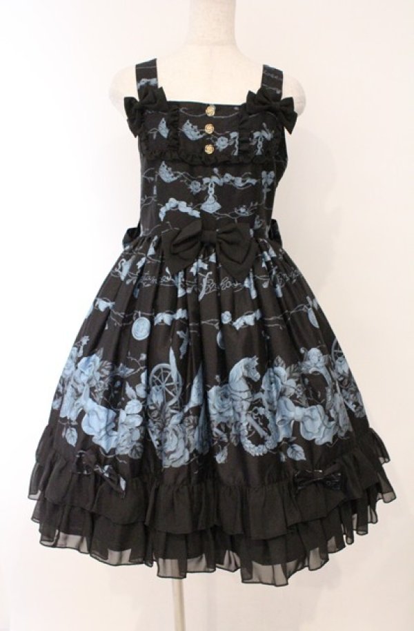 画像1: metamorphose / Secret EDENリボンジャンパースカート  クロ×アオ O-26-03-02-024-ME-OP-OW-OS (1)