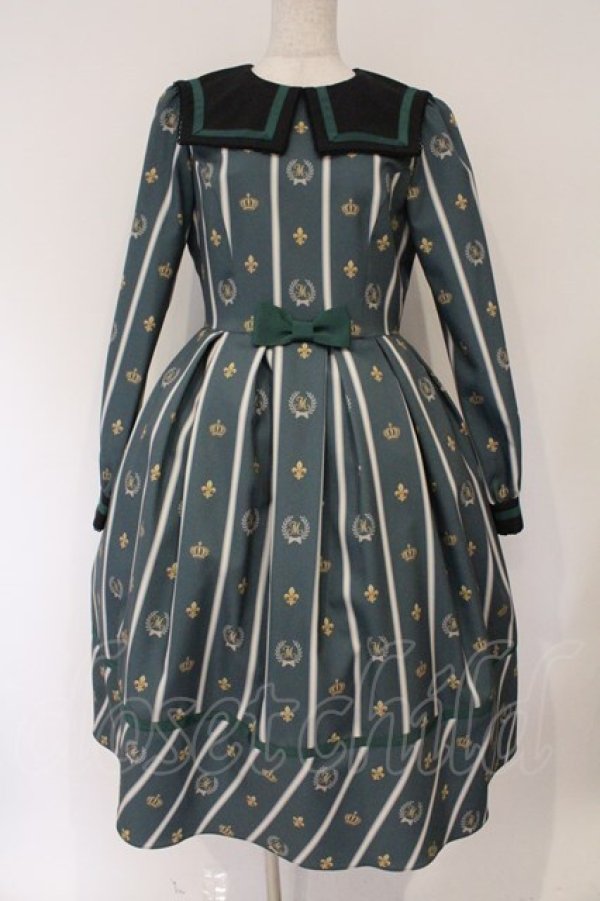 画像1: Melody BasKet / Schoolレジメンタルストライプワンピース M グリーン O-26-03-03-003-LO-OP-IG-OS (1)