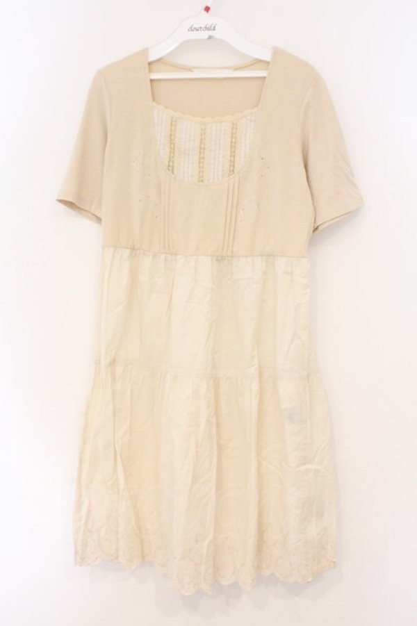 画像1: PINK HOUSE / 刺繍切り替えカットワンピース  オフ O-26-03-03-027-LO-OP-IG-OS (1)