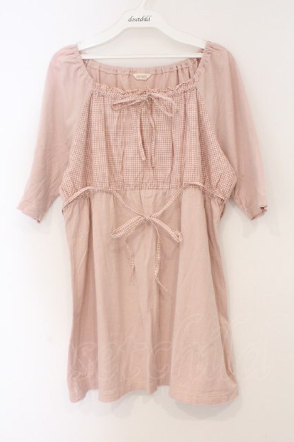 画像1: PINK HOUSE / ギンガム切り替えカットチュニック L ピンク O-26-03-03-028-LO-OP-IG-OS (1)