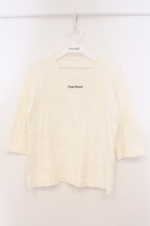 画像1: PINK HOUSE / ロゴ刺繍カットソー  シロ O-26-03-03-031-LO-TO-IG-OS (1)