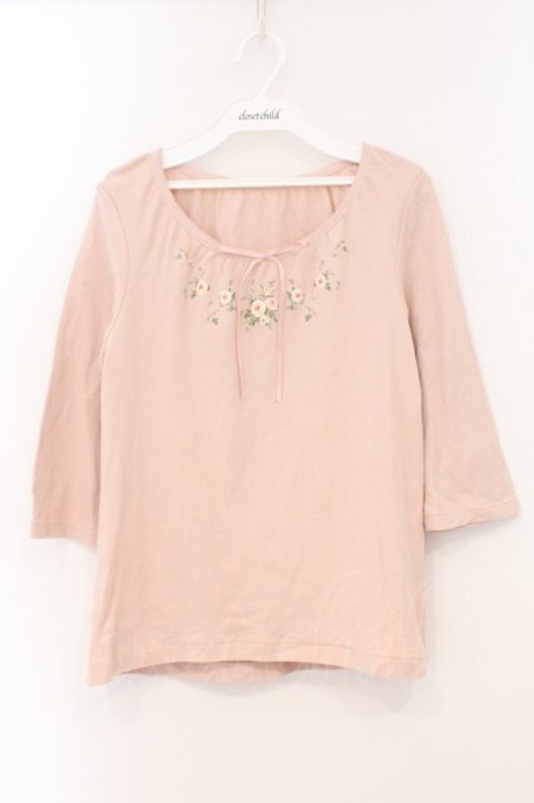 画像1: PINK HOUSE / 薔薇プリントカットソー L ピンク O-26-03-03-036-LO-TO-IG-OS (1)