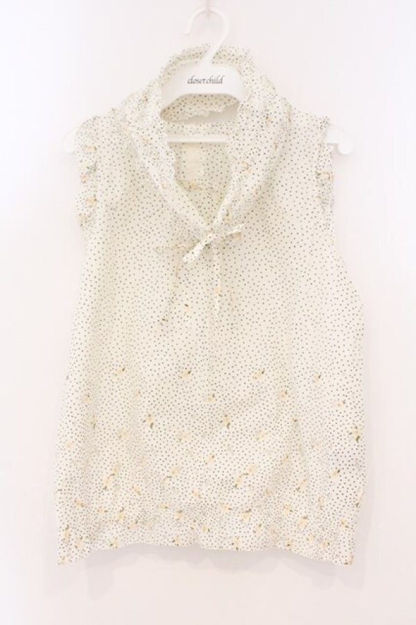 画像1: PINK HOUSE / ネックフリルパーツつきノースリーブブラウス  シロ O-26-03-03-042-LO-BL-IG-OS (1)