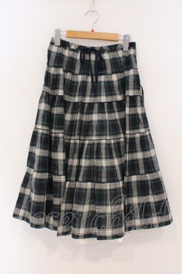 画像1: PINK HOUSE / 裾ピコフリルチェック柄スカート  グリーン O-26-03-03-049-LO-SK-IG-OS (1)
