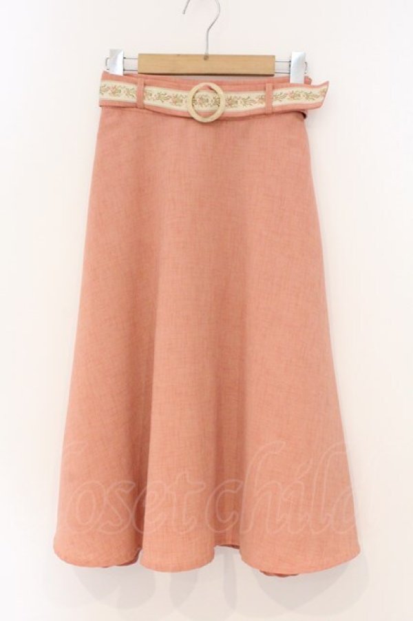 画像1: Fi.n.t / ジャガードリボンベルト付きフレアースカート F コーラルピンク O-26-03-03-054-CA-SK-OW-OS (1)