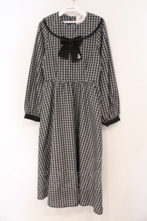 画像: m petit by misako / リボンチェックワンピース M クロ O-26-03-03-056-LO-OP-IG-OS