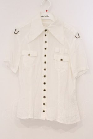画像: Na+H / ミリタリー半袖ブラウス  ホワイト O-26-03-03-066-PU-BL-OW-OS