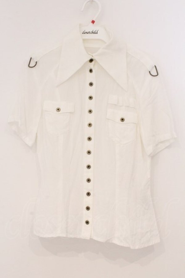 画像1: Na+H / ミリタリー半袖ブラウス  ホワイト O-26-03-03-066-PU-BL-OW-OS (1)