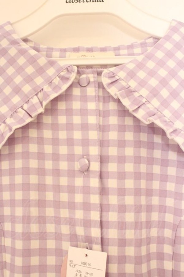 画像2: m petit by misako / TT*Mギンガムチェック半袖ワンピース M ラベンダー O-26-03-03-071-LO-OP-OW-OS (2)