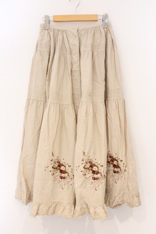 画像1: KETTY / 刺繍入りギンガムスカート  ベージュ O-26-03-03-082-EL-SK-IG-OS (1)