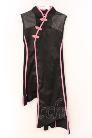 画像: Qutie Frash / サイバーチャイナワンピース  ブラック×ピンク O-26-03-03-088-QU-OP-IG-OS