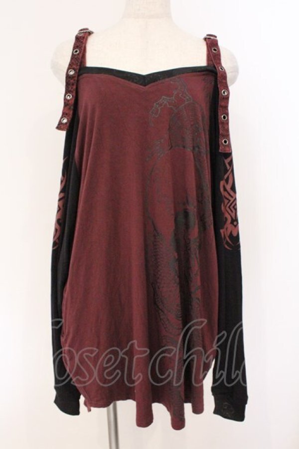 画像1: Qutie Frash / 2店舗限定 オフショルビッグT  ブラック×レッド O-26-03-03-090-QU-TO-IG-OS (1)