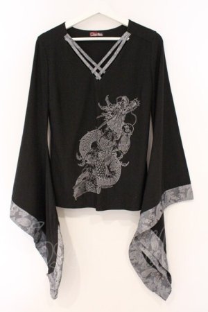 画像: Qutie Frash / クロス着物T  ブラック×シルバー O-26-03-03-091-QU-TO-IG-OS