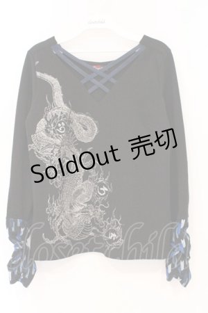 画像: Qutie Frash / インナーT  ブラック×ブルー矢絣 O-26-03-03-092-QU-TO-IG-OS