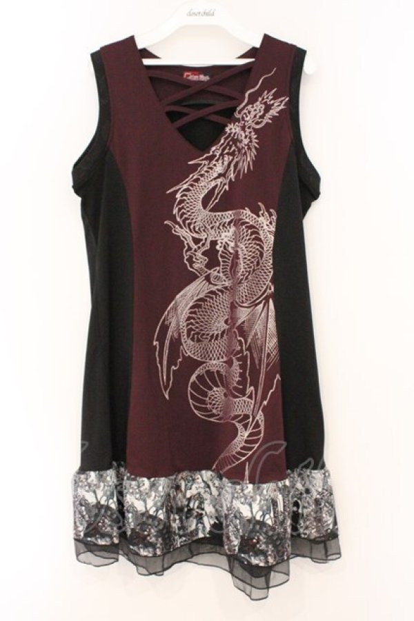 画像1: Qutie Frash / クロスチュニックワンピ  ワイン×ブラック O-26-03-03-096-QU-OP-IG-OS (1)