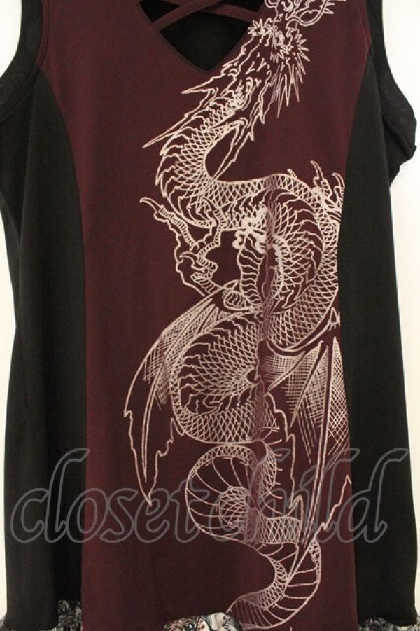 画像2: Qutie Frash / クロスチュニックワンピ  ワイン×ブラック O-26-03-03-096-QU-OP-IG-OS (2)