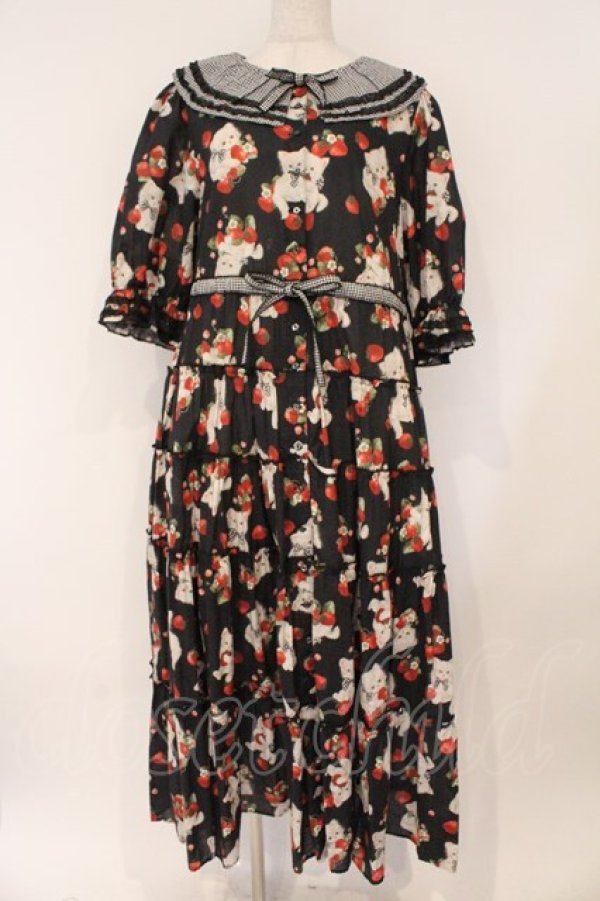 画像1: alcali / alcali × misako aoki/サイベリアンストロベリーワンピース  クロ O-26-03-03-012-LO-OP-OW-OS (1)