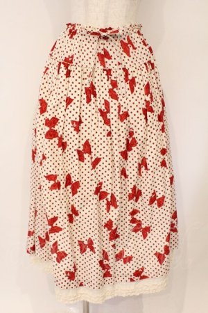 画像: PINK HOUSE / 水玉りぼんプリントスカート  アイボリー×アカ O-26-03-03-013-LO-SK-OW-OS