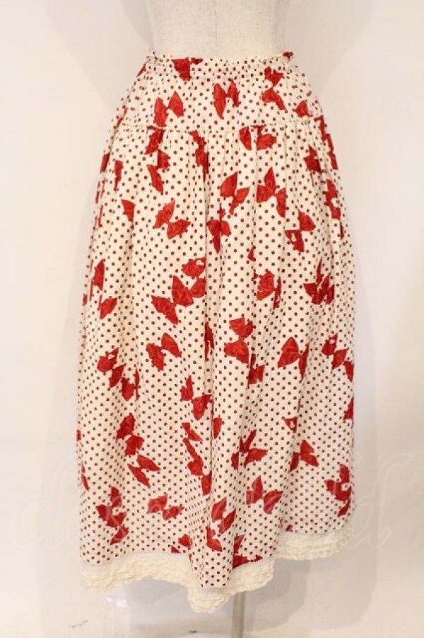 画像5: PINK HOUSE / 水玉りぼんプリントスカート  アイボリー×アカ O-26-03-03-013-LO-SK-OW-OS (5)