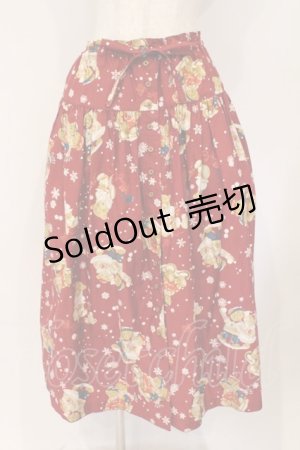 画像: PINK HOUSE / 三つ子のくまの冬支度プリントスカート  アカ O-26-03-03-014-LO-SK-OW-OS